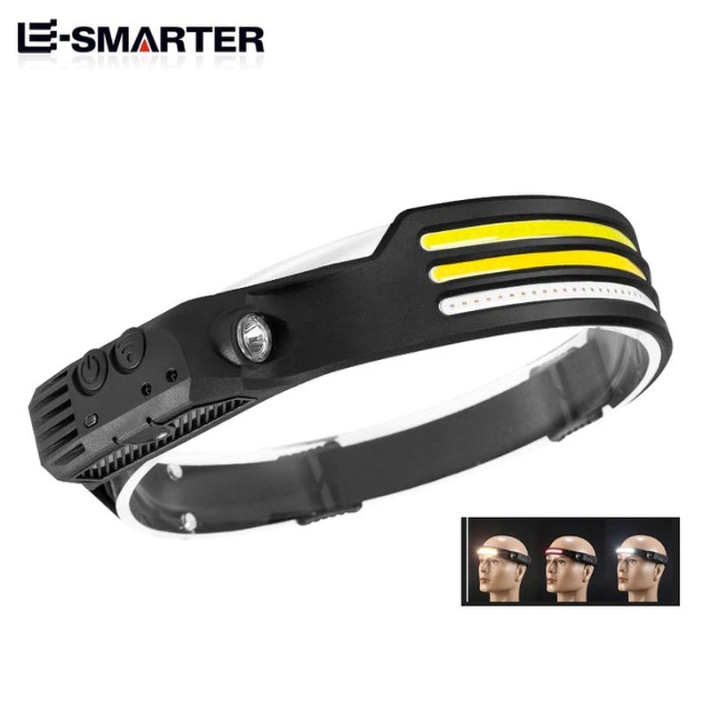 Induction Headlamp COB LED Sensor Head Lamp Built-In Battery Flashlight USB Rechargeable Head Torch 5 Lighting Modes Headlight