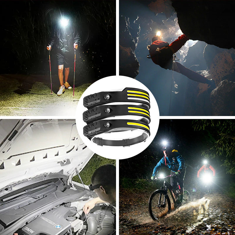 Induction Headlamp COB LED Sensor Head Lamp Built-In Battery Flashlight USB Rechargeable Head Torch 5 Lighting Modes Headlight