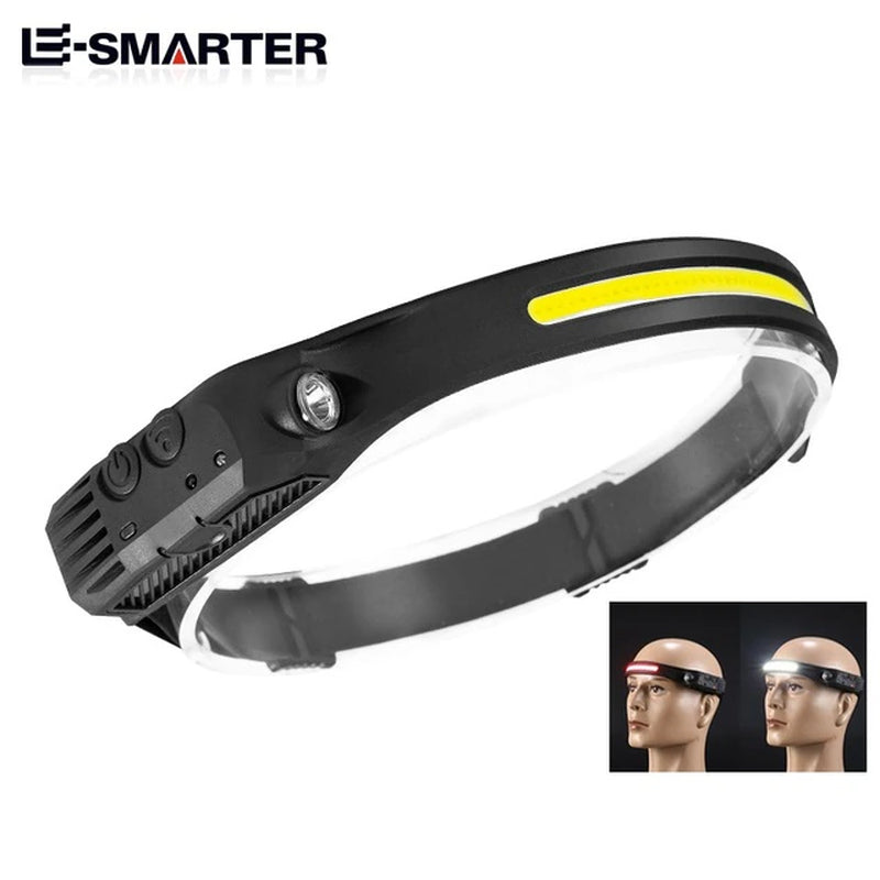 Induction Headlamp COB LED Sensor Head Lamp Built-In Battery Flashlight USB Rechargeable Head Torch 5 Lighting Modes Headlight