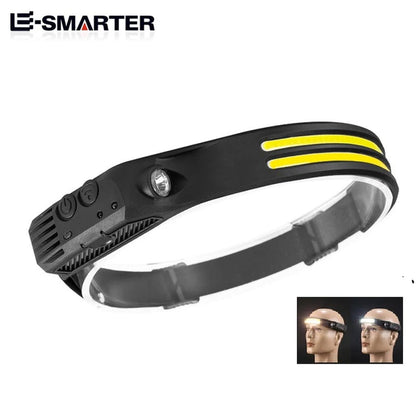 Induction Headlamp COB LED Sensor Head Lamp Built-In Battery Flashlight USB Rechargeable Head Torch 5 Lighting Modes Headlight